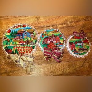 Set of 3 Vintage Farmhouse Fabric Wall Decor